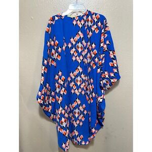 Gianni Bini Kimono XS Blue Orange Geometric Print Open‎ Front Cover Up